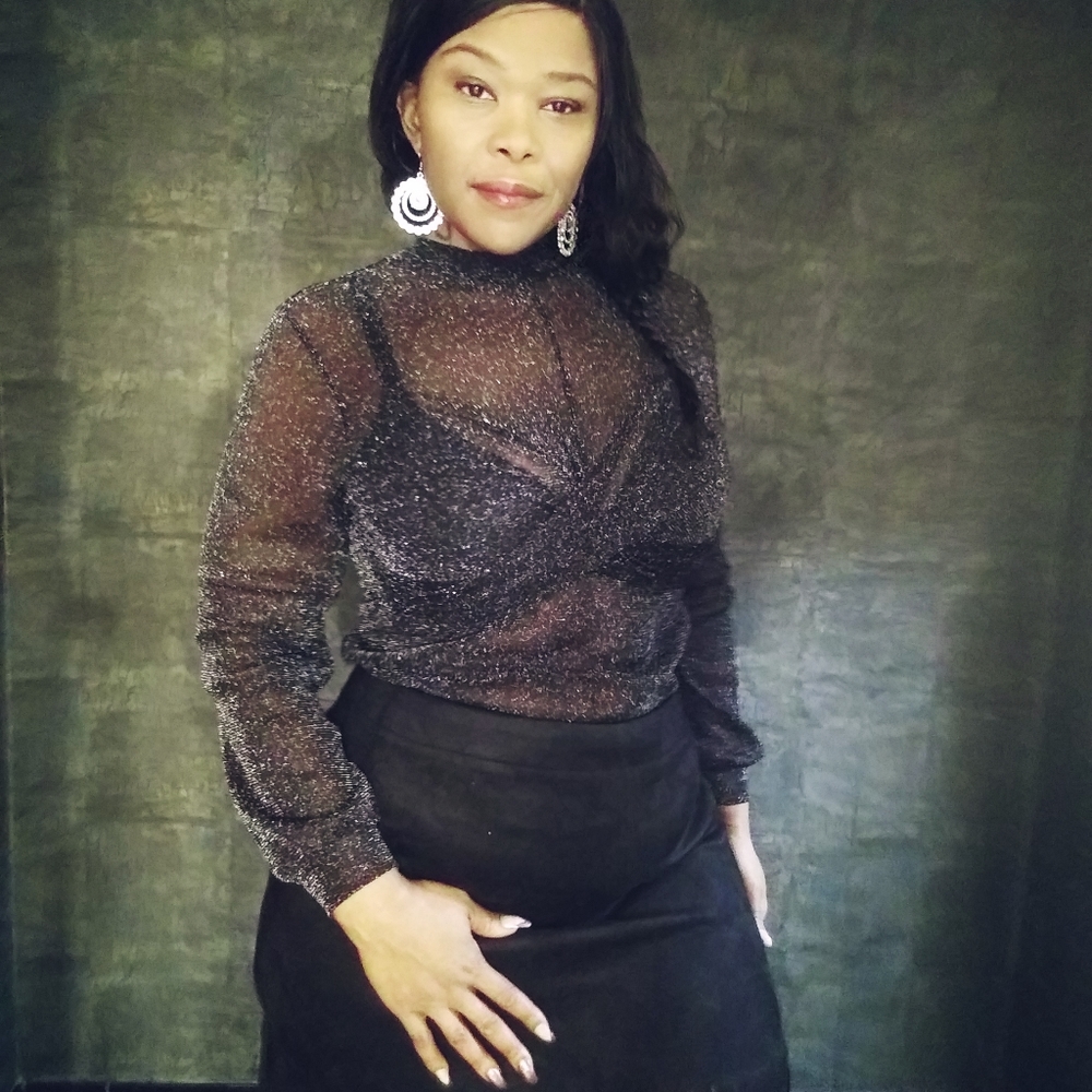 Sheer Mesh Glitter Bombed Shirt
